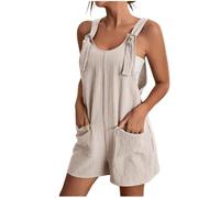 Linen Dungarees for Women UK Summer Casual Sleeveless Rompers Loose Adjustable Strappy Short Overalls Jumpsuits Saved for Later Items White