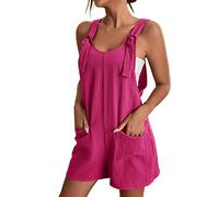 Linen Dungarees for Women UK Summer Casual Sleeveless Rompers Loose Adjustable Strappy Short Overalls Jumpsuits Lightning Deals of The Day Prime Hot Pink