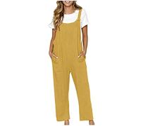 Linen Dungarees for Women UK Wide Leg Jumpsuit with Pocket Loose Fit Playsuits Summer Boho Romper Sleeveless Strappy Overalls Linen Suits Ladies Solid Suspender Jumpsuit for Holiday Vacation
