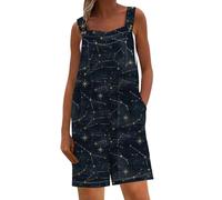 Linen Dungarees Shorts for Women Uk Summer Sleeveless Button Strap Jumpsuit Casual Boho Floral Print Beach Playsuit Shorts Ladies Lightweight Short Overalls Loose Pleated Bib Rompers with Pockets