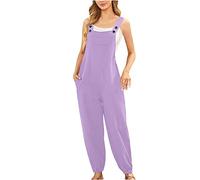 Linen Dungarees Women Petite,Ladies Overalls Casual Loose Sleeveless Summer Jumpsuits Spaghetti Straps Long Pants Wide Leg Trousers Holiday Rompers Playsuit with Pockets UK Sale Clearance