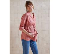 Linen-Effect Cotton Shirt for Maternity & Nursing tomato red