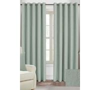 Linen Eyelet Lined Curtain Pair Homescapes Duck Egg Blue 228cm width x 183cm drop