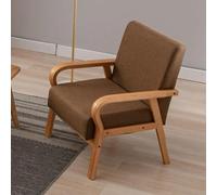 Linen Fabric Armchair, Modern Accent Chair with Wood Legs for Living Room and Balcony