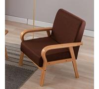 Linen Fabric Armchair, Modern Accent Chair with Wood Legs for Living Room and Balcony