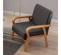 Linen Fabric Armchair, Modern Accent Chair with Wood Legs for Living Room and Balcony