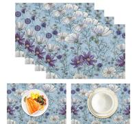 Linen Fabric Placemats Set of 2, Cosmos Wildflowers Table Mats for Kitchen Dining Table Decoration Indoor & Outdoor, Washable William Morris Flowers Design Placemats
