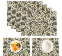 Linen Fabric Placemats Set of 2, Vines Branches Table Mats for Kitchen Dining Table Decoration Indoor & Outdoor, Washable Retro William Morris Design Placemats