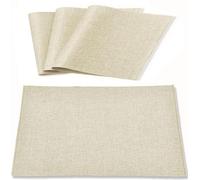Linen Fabric Placemats Set of 4, Machine Washable, Heat Resistant, Wrinkle Free, Thick Polyester Kitchen Place Mats for Dining Table (Beige)
