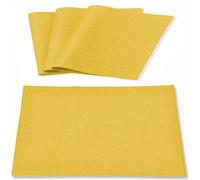 Linen Fabric Placemats Set of 4, Machine Washable, Heat Resistant, Wrinkle Free, Thick Polyester Kitchen Place Mats for Dining Table (Yellow)