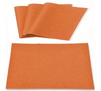 Linen Fabric Placemats Set of 4, Machine Washable, Heat Resistant, Wrinkle Free, Thick Polyester Kitchen Place Mats for Dining Table (Orange)