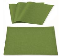 Linen Fabric Placemats Set of 4, Machine Washable, Heat Resistant, Wrinkle Free, Thick Polyester Kitchen Place Mats for Dining Table (Green)