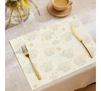 Linen Fabric Placemats Set of 6, Cloud Elephant Table Mats for Kitchen Dining Table Decoration Indoor & Outdoor, Washable Gentle Cartoon Design Placemats