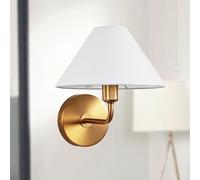 Linen Fabric Wall Sconce, Mid-Century Wall Lightiwith Flared Funnel Linen Fabric Shade, Wall Mounted Fixture for Liviroom, Bedroom, Bedside, Vanity and Hallway/Brass/a