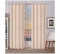 Linen Flax Tab Top Farmhouse Curtains - 50x108 Natural Reverse Window Panels, Bedroom Stripe Curtain Set of 2