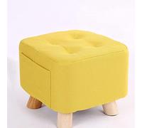 Linen Foot Stool Ottoman Square Small Footrest for Living Room & Bedroom Yellow Shoe Change Stool Cozy 28x28x25cm Footstools for Home Decor