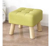 Linen Footstool with Wood Legs for Living Room and Bedroom Matcha Green Ottoman Foot Stool Shoe Change Stool Rest Stool Pouffe 30x30x26cm