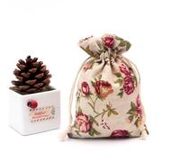 linen gift bag,easter jute gift bags 50Pc 10x14cm Linen Printed Cotton Burlap Bag Gift Bags Party Wedding Favors Drawstring Candy Nuts Jewelry Packaging Baby Shower(Rose)