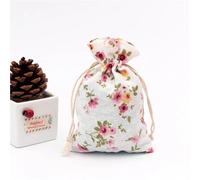 linen gift bag,easter jute gift bags 50Pc 10x14cm Linen Printed Cotton Burlap Bag Gift Bags Party Wedding Favors Drawstring Candy Nuts Jewelry Packaging Baby Shower(White flower)