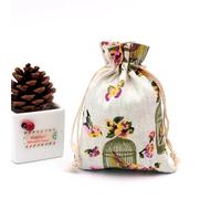 linen gift bag,easter jute gift bags 50Pc 10x14cm Linen Printed Cotton Burlap Bag Gift Bags Party Wedding Favors Drawstring Candy Nuts Jewelry Packaging Baby Shower(Birdcage)