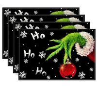 Linen Grinch Placemats Set of 4 Merry Grinchmas Table Mats Winter New Year Xmas Christmas Decorations and Supplies for Home Kitchen Table-12×18''