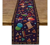Linen Happy Purim Table Runner Jewish Carnival Holiday Decoration Home Kitchen Dining Room Table Decor 13x72''