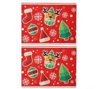 Linen Holiday Placemats 2pcs 17.7x13in Tree Elk Design(A) | Classic holiday motifs, tree elk snowman print, festive dining , 2-pack value set, 45x33cm size