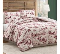 Linen Home Coverless King/Super King Duvet Set Printed Aurora Red 3-Pieces Velvet Reversible 10.5 Tog Comforter Set With 2 Shams- 100% Down Alternative & Breathable Bedding For All Seasons.