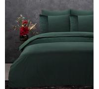 Linen Home Double Duvet Cover Set Quilted Plain Velvet Band - Green Duvet Cover and 2 Pillowcases, Easy Care Wrinkle Free Double Bedding Set of 3 Pcs (Green, Double)
