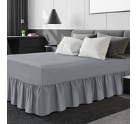 Linen Home Extra Deep Frilled Fitted Valance Sheet King Bed Skirt Fitted Valance Sheets, Microfibre Soft Brushed, Easy Care Non Iron (King, Grey)