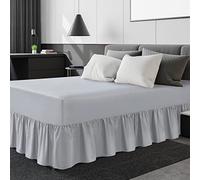 Linen Home Extra Deep Frilled Fitted Valance Sheet Single Bed Skirt Fitted Valance Sheets, Microfibre Soft Brushed, Easy Care Non Iron (Single, Silver)