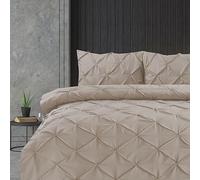 Linen Home Pintuck King Duvet Set Linen Pinch Pleat Soft Microfibre King Bed Quilt Cover with 2 Pillowcases, Easy Care Wrinkle Free Bedding Set of 3 Pcs (Linen)