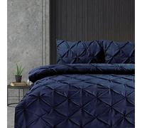 Linen Home Pintuck King Duvet Set Navy Pinch Pleat Soft Microfibre King Bed Quilt Cover with 2 Pillowcases, Easy Care Wrinkle Free Bedding Set of 3 Pcs (Navy)