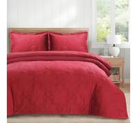 Linen Home Quilted Bedspreads King Size Red Bridget Bows Design - Lightweight Soft Microfiber Quilt Set with Two Pillow Sham Coverless Elegant Stitching Pattern For All Season (King)