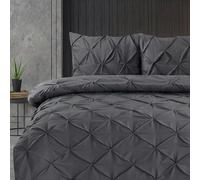 Linen Home Super King Duvet Cover Sets Charcoal Pintuck Pinch Pleat Soft Microfibre Duvet Cover with 2 Pillowcases, Easy Care Wrinkle Free Bedding Set (Charcoal, Super King)