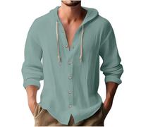 Linen Hoodies for Men UK, Casual Drawstring Hoody Sweatshirts Long Sleeve Button Down Shirts Plain Hooded Pullover Athletic Hoodies Cotton Linen Shirt Gym Sports Shirts Comfy Running Tops