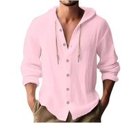 Linen Hoodies for Men UK, Casual Drawstring Hoody Sweatshirts Long Sleeve Button Down Shirts Plain Hooded Pullover Athletic Hoodies Cotton Linen Shirt Gym Sports Shirts Comfy Running Tops