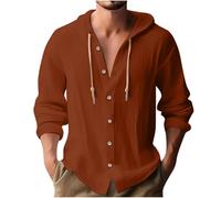 Linen Hoodies for Men UK, Casual Drawstring Hoody Sweatshirts Long Sleeve Button Down Shirts Plain Hooded Pullover Athletic Hoodies Cotton Linen Shirt Gym Sports Shirts Comfy Running Tops