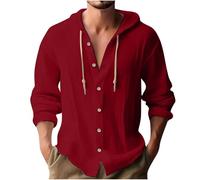 Linen Hoodies for Men UK, Casual Drawstring Hoody Sweatshirts Long Sleeve Button Down Shirts Plain Hooded Pullover Athletic Hoodies Cotton Linen Shirt Gym Sports Shirts Comfy Running Tops