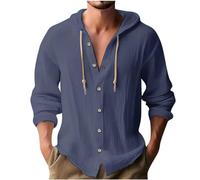 Linen Hoodies for Men UK, Casual Drawstring Hoody Sweatshirts Long Sleeve Button Down Shirts Plain Hooded Pullover Athletic Hoodies Cotton Linen Shirt Gym Sports Shirts Comfy Running Tops