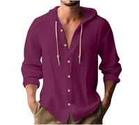 Linen Hoodies for Men UK, Casual Drawstring Hoody Sweatshirts Long Sleeve Button Down Shirts Plain Hooded Pullover Athletic Hoodies Cotton Linen Shirt Gym Sports Shirts Comfy Running Tops