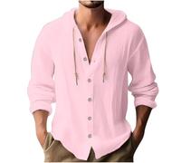 Linen Hoodies for Men UK Clearance,Men Long Sleeve Lapel Button Down Linen Shirt Solid Color Breathable Drawstring Hooded Cardigan Holiday Vacation Casual Loose Blouses Summer Clothes Tops S-3XL
