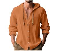 Linen Hoodies for Men UK Summer Cotton Linen Shirts with Hood Plain Hooded Tee Tops Casual Drawstring Solid Color Comfy Button Down Regular Fit Cotton Shirt Top