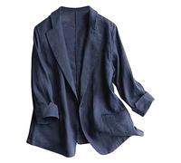 Linen Jackets For Women Uk Lightweight 3/4 Sleeve Tops Cardigan Plus Size Solid Color Suit Jacket Long Sleeve Office Buttons Shirts With Pockets Lapel Blazer Prom Shirts Party Wedding