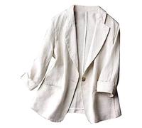 Linen Jackets For Women Uk Lightweight 3/4 Sleeve Tops Cardigan Plus Size Solid Color Suit Jacket Long Sleeve Office Buttons Shirts With Pockets Lapel Blazer Prom Shirts Party Wedding