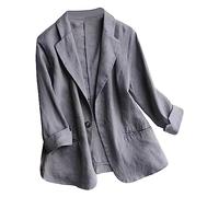 Linen Jackets For Women Uk Lightweight 3/4 Sleeve Tops Cardigan Plus Size Solid Color Suit Jacket Long Sleeve Office Buttons Shirts With Pockets Lapel Blazer Prom Shirts Party Wedding