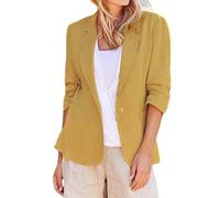 Linen Jackets for Women UK Summer 3/4 Ruched Sleeve Cotton Linen Blazer Casual Notch Lapel One Button Ladies Lightweight Breathable Outerwear Elegant Office Work Cardigan Jacket with Pockets S-5XL