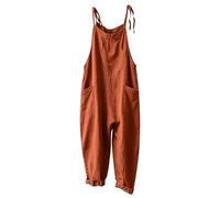 Linen Jumpsuits for Women Uk Orange Maternity Dungarees Adjustable Straps Cotton Bib Overalls Baggy Dungaree Cropped Trousers Lightweight Holiday Sleeveless Jumpsuits Pockets Made In Italy Clothing