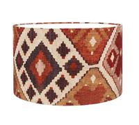 Linen Kilim Turkish Style Lampshade. Geometric Ikat Terracotta Red and Earthy Rust Design. Cylinder Style Table and Ceiling Lighting Shade (Brown, 40cm Ceiling Pendant Shade)