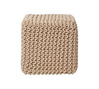 Cube Cotton Knitted Pouffe Footstool Homescapes Beige One Size
